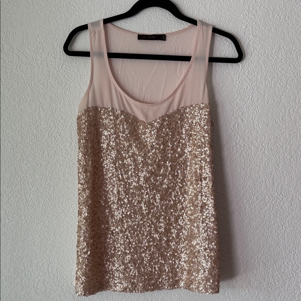 The Limited Pink and Gold Sequin Tank Top  EUC